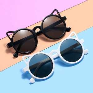 Kids Cat Ear Sunglasses Round Plastic PC Frame Resin Lens UV Protection Cute Fashion Eyewear For Boys Girls