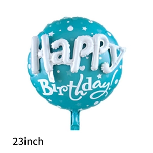 Blue 23 inch round aluminum film balloon with white Happy Birthday print and stars