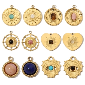 Evil Eye Heart Round Sunburst Pendants Stainless Steel Natural Stone Gold Plated DIY Charms For Jewelry Making