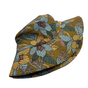 Olive green floral sun hat with full face coverage and tropical pattern for outdoors
