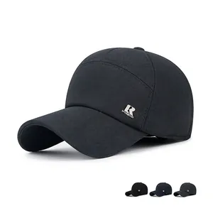 Men Winter Baseball Cap With Ear Flaps Fleece Lined Thickened Windproof Warm Sport Hat Letter R Metal Badge Adjustable