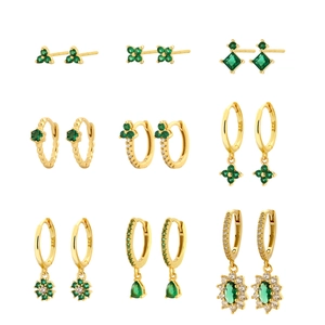925 Sterling Silver Earrings With Emerald Green Zircon Elegant Flower Clover Geometric Design Luxury Jewelry For Women Gold Plated