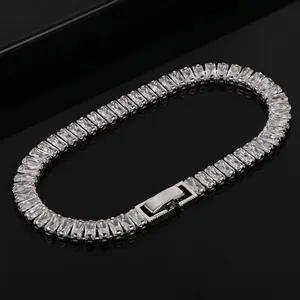 Classic silver 925 sterling silver plated tennis bracelet with square cut zircon crystals