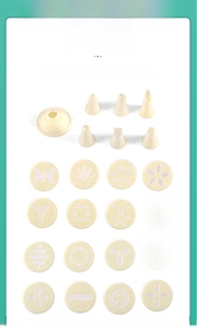 Cookie press kit including 16 patterned discs and 6 icing tips for DIY home baking