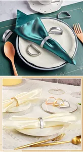 Modern semi-circle D-shaped metal napkin rings in silver, gold, and rose gold finishes