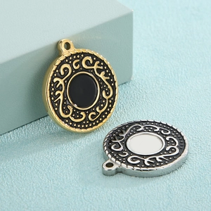 Round Stainless Steel Enamel Charms Geometric Filigree Pattern Vintage Style For DIY Jewelry Making Accessories