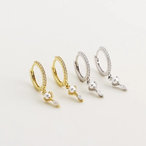 Elegant s925 silver hoop earrings with pearls and marquise zircons in gold and silver