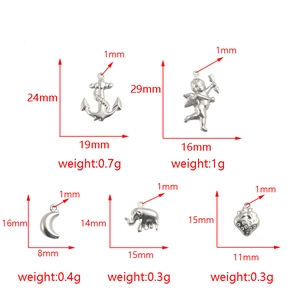 Stainless steel anchor cupid moon elephant pendants for DIY jewelry making with dimensions