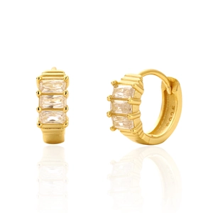 Baguette Cubic Zirconia Huggie Hoop Earrings 925 Sterling Silver Geometric Minimalist Trendy Jewelry For Women