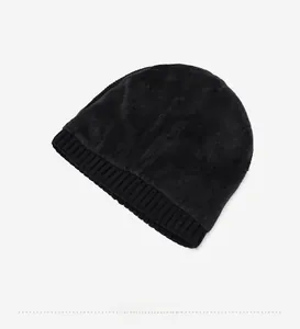 Close-up of the thick fleece lining and fine knit texture of this winter thermal hat