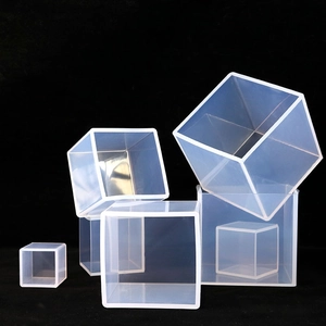 Detailed set of six square transparent silicone molds for resin casting and DIY crafts