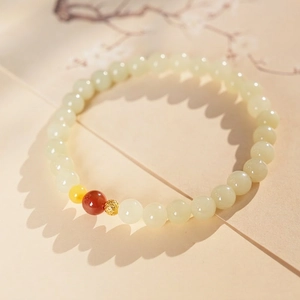 Beaded Bracelet Hetian Jade Agate Beeswax Gold Tone Fu Charm New Chinese Style Hand Accessory Jewelry For Women Elegant