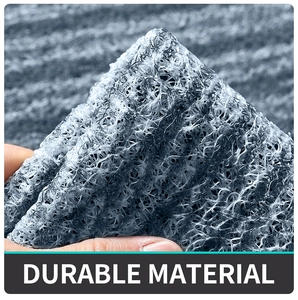 Nahaufnahme der grauen PVC-Schlingenmatte mit flexiblem Material und robuster Struktur