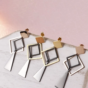 Fashion geometric titanium steel earrings with square and triangle dangles in multi-color