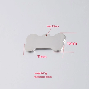 Polished stainless steel bone dog tag 31x16mm with precise size specifications