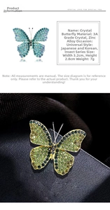 Detail of 3A rhinestone butterfly brooch in lake blue and emerald green zinc alloy