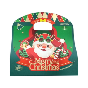 Creative Christmas gift box with festive red and green patterns and sturdy handle