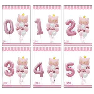 Kit de ballons chiffre chat rose pour décoration de fête d'anniversaire enfant