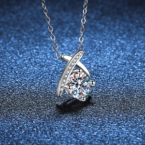 925 sterling silver necklace with a brilliant 1-carat moissanite in a heart cross pendant