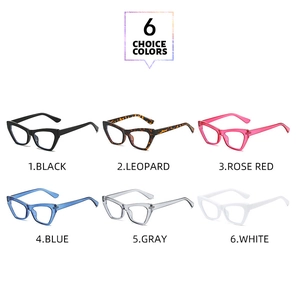 Detailed grid showing six color options for vintage cat-eye glasses frames in 80-100 characters