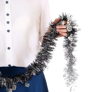 Ghirlanda di Halloween nera e argento con paillettes a teschio per decorazioni feste