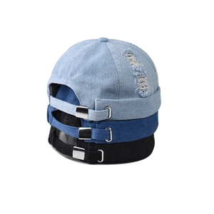 Vintage Denim Docker Hat Brimless Cap Distressed Ripped Washed Cotton Adjustable Streetwear Style For Men Women