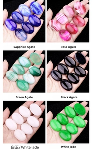 Detailed comparison of oval crystal and agate cabochons in diverse vibrant colors