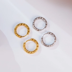 French style textured hoop earrings in gold and silver finish made of titanium steel