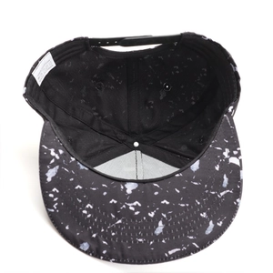 Hip-hop flat brim baseball cap with black and white splatter pattern and cotton lining