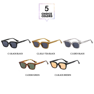 Detailed catalog of retro square sunglasses featuring five stylish color options and metal rivets