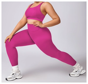 Detailed side view of plus size rose red yoga set showing high elasticity and fit