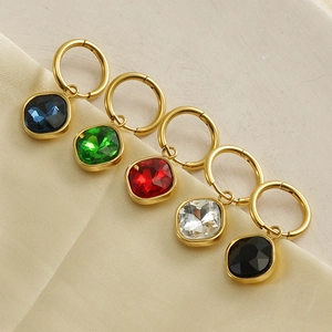 Five 18K gold-plated stainless steel earrings with colorful square zircon drops