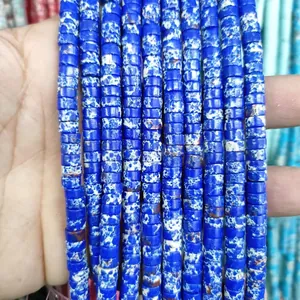 Blue and white patterned cylinder stone spacer beads for DIY jewelry making