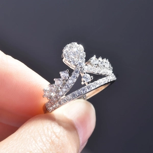 Exquisite silver crown ring for women featuring micro-pave sparkling cubic zirconia stones