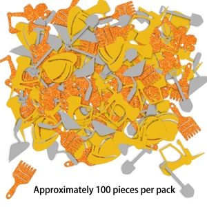 Construction party confetti set with 100pcs glitter excavators and orange tools