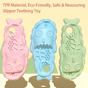 TPR Slipper Shape Dog Chew Toy Fish Bone Texture Teeth Cleaning Molar Toy Interactive Boredom Relief For Pets