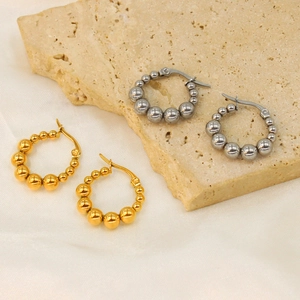Minimalist Stainless Steel Graduated Bead Hoop Earrings For Women European Fashion Simple Geometric Ball Round Jewelry Gift