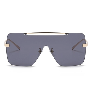 Übergroße quadratische Einteiler-Sonnenbrille mit Goldmetallrahmen und Rauchgläsern
