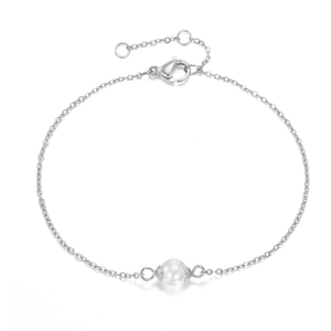 Minimalistisches Edelstahl-Kettenarmband mit weißer Perle und verstellbarem Karabinerverschluss