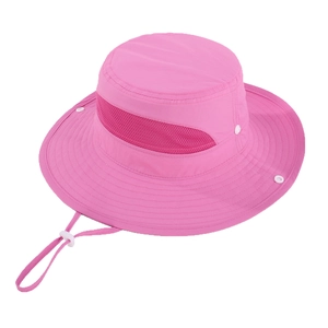 Kids rose pink sun hat with breathable mesh band and adjustable chin strap