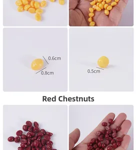 Detailed macro view of 0.8cm chestnut wax seal beads in yellow and deep red colors