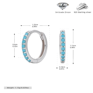Detailed dimensions and weight of S925 sterling silver hoop earrings with turquoise stones
