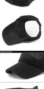 Detailed view of black knitted sun visor with reinforced brim and adjustable curve