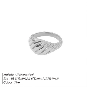 Bague croissant en acier inoxydable argenté avec design dôme texturé pour femmes US 5 6 7