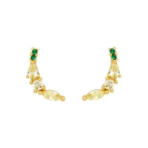 Chic S925 silver fruit stud earrings with green and yellow zircons in gold setting
