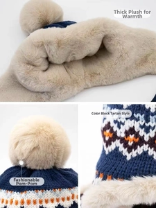 Détails de la doublure polaire épaisse et du motif jacquard sur le bonnet d'hiver