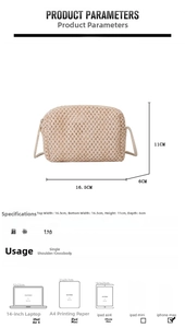 Product dimension guide showing 16.5cm width woven small square crossbody bag details