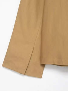 Detailed close-up of khaki jacket sleeve stitching and high-density cotton fabric texture