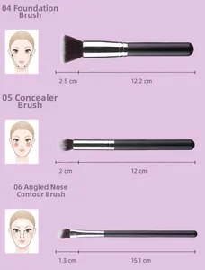 Detail of makeup brushes with sizes for foundation concealer and nose shadow application