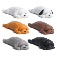 Set of 6 cute miniature puppy figurines in various colors including white, orange, and black